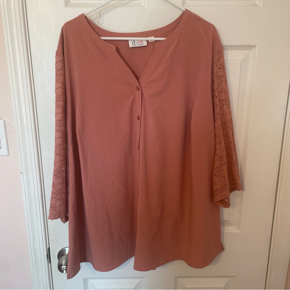 Button Down Blouse with Lace Sleeves